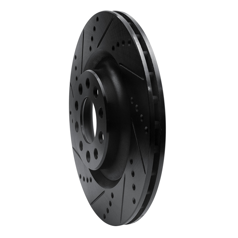 Alfa Romeo Stelvio Brake Rotor (1) - Rear Left - R1 Concepts - Drilled & Slotted - Black - `17-`25